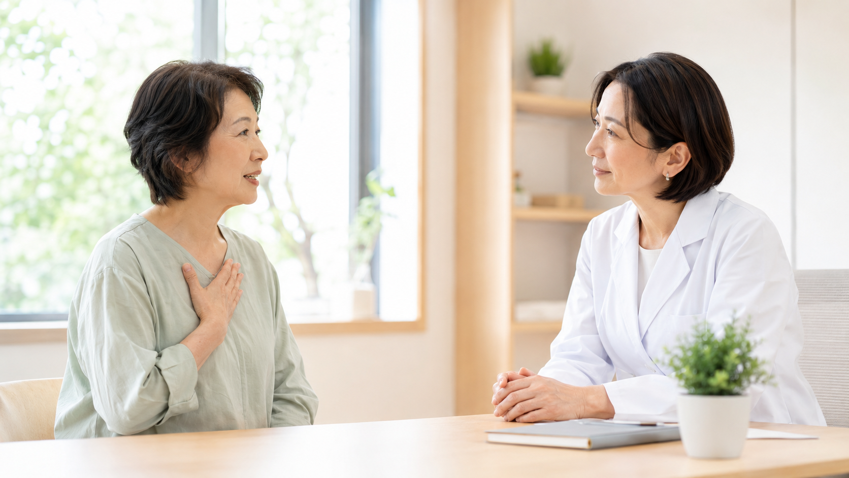 乳がんの手術を受けたくない気持ちを担当医に伝える患者と、耳を傾ける医師